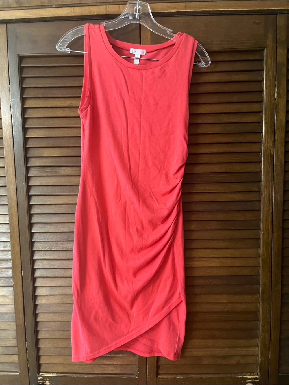 Leith Coral Sleeveless Midi Dress with Side Ruched Detail
